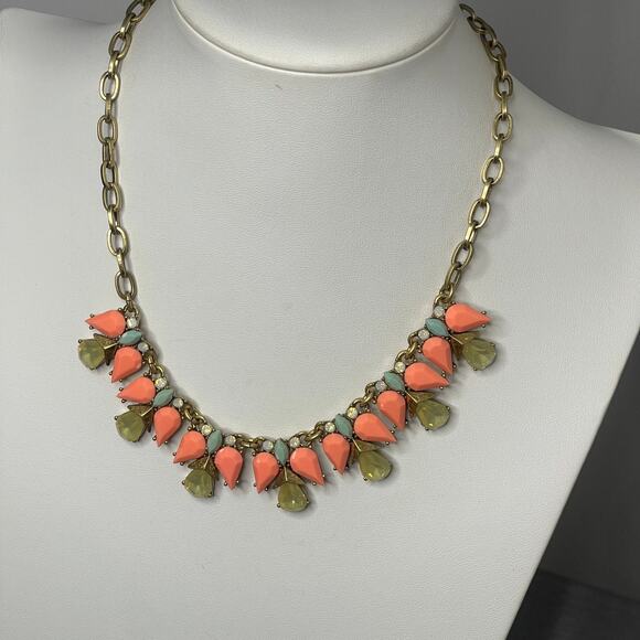 J. Crew crystal statement necklace peach and citrine in gold tone trendy boho - Picture 8 of 15